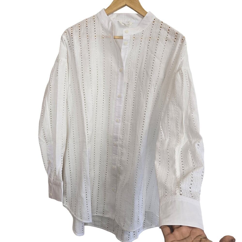 NWT Thakoon White Button Down Shirt Medium Oversized Eyelet Coquette Boho Sheer - Picture 2 of 10